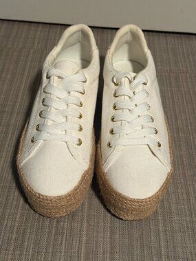 H&M Women’s White Canvas Platform Sneakers – Size 8